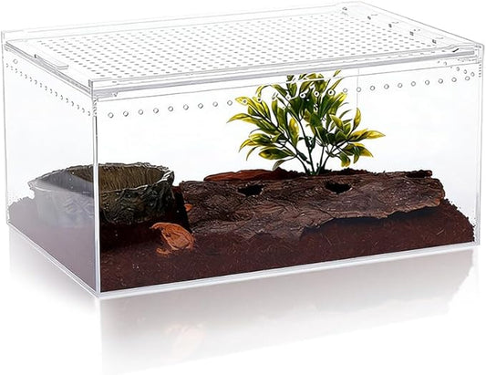 Acrylic Reptile Enclosure, No Assembly Small Reptile Breeding Box for Insect Tarantula Hermit Crab Jumping Spider (12x8x6 in)