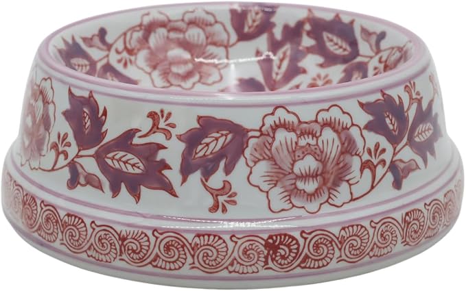 Aimusego 25 FL OZ / 3.2 Cups Handpainted Ceramic Dog Bowl, Purple and White Chinoiserie Floral Vintage Cute Heavy Duty Non-Slip Pet Feeding Dish for Medium Dogs-Dishwasher, Microwave Safe