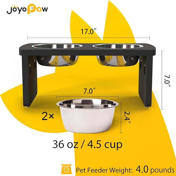 Elevated Dog Bowls, Waterproof Raised Dog Bowl for Medium Dogs, HIPS Poly Lumber Stand with 2 Stainless Steel Bowls, Indoor & Outdoor Use (7'' Tall-40 oz Bowl, Black)