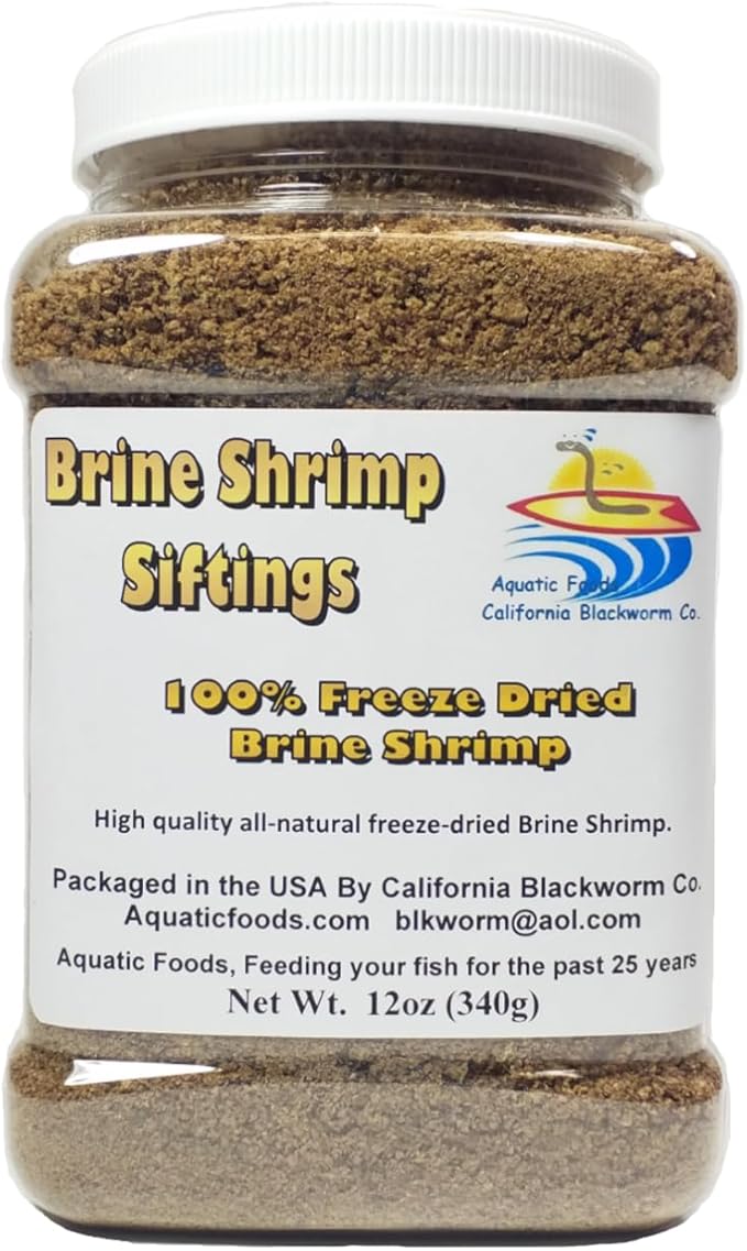 Aquatic Foods Inc. Freeze Dried Brine Shrimp Siftings & Powder, 100% Shrimp for Fry and Baby Tropical Fish Feedings and DYI Fish Food Makers - Large Jar 12oz