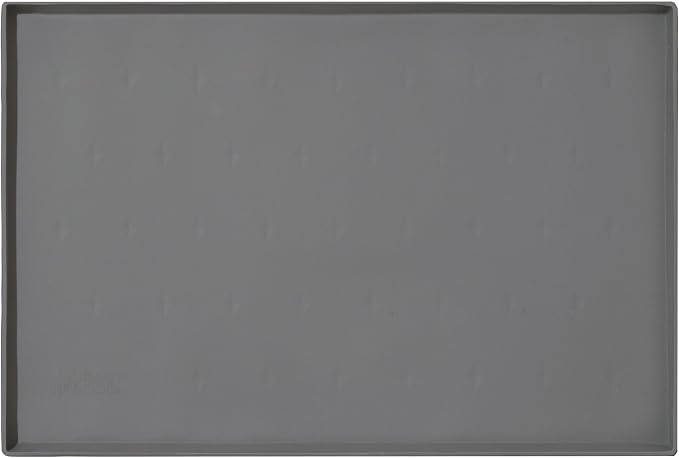 Leash Boss Dog Food Mat – Waterproof Silicone Pet Feeding Mat with Raised Edges for Dogs & Cats, Non-Slip Placemat for Food & Water Bowls, Spill-Proof Floor Protection, Easy to Clean (Grey, Crate)
