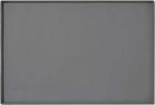 Leash Boss Dog Food Mat – Waterproof Silicone Pet Feeding Mat with Raised Edges for Dogs & Cats, Non-Slip Placemat for Food & Water Bowls, Spill-Proof Floor Protection, Easy to Clean (Grey, Crate)