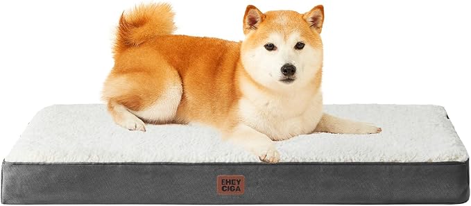EHEYCIGA Orthopedic Dog Bed Large with Removable Washable Cover, 36IN Beige | Egg Crate Foam Support, Durable Oxford fabric, Non-Slip Bottom, Machine Washable, Soft Waterproof Plush Pet Bed Mat For Crate