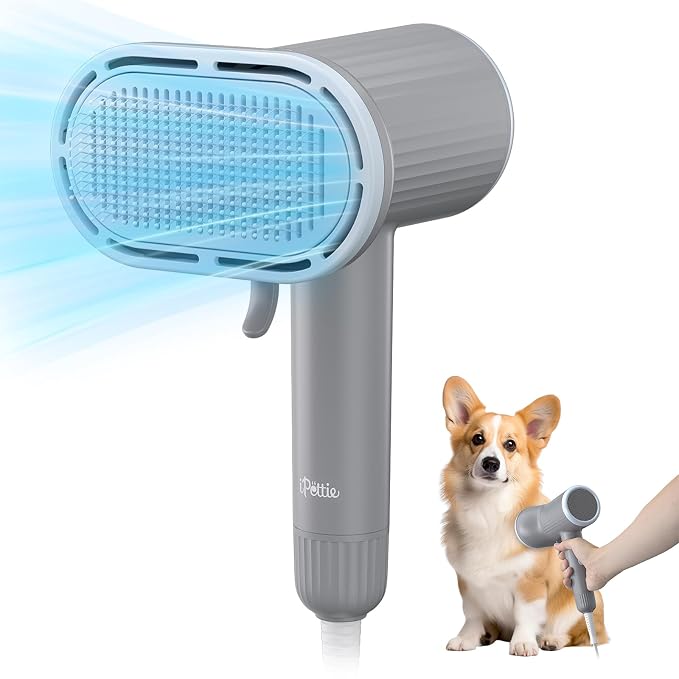 iPettie Dog Grooming Hair Dryer with Slicker Brush, Overheat Protection | 2-in-1 Drying & Brushing Tool, Adjustable Temperature & Speed, Portable Blow Dryer for Dogs and Cats, Breeze B540S