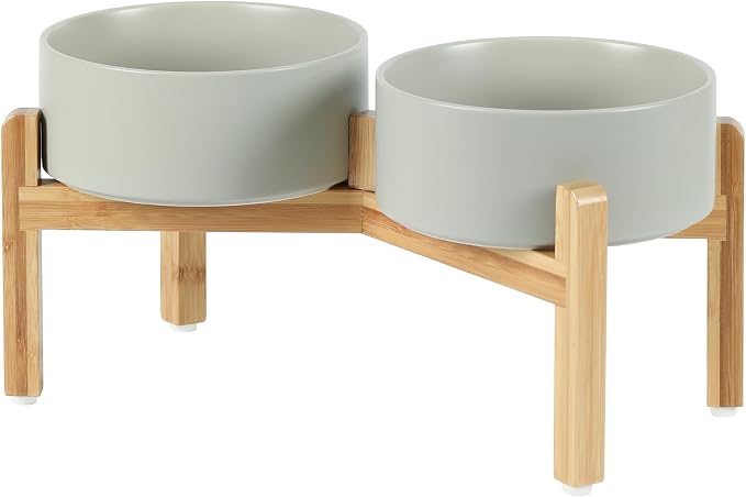 Havniva Dog Bowls Elevated, Ceramic Dog Food and Water Bowl Set | 7.3” Raised Dog Food Bowl, Elevated Dog Bowls with Bamboo Stand, Non-Slip Dog Water Bowl for Medium Dog, Large Capacity