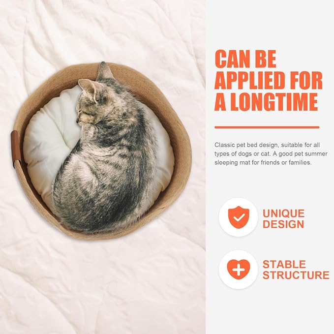 FRCOLOR Woven Cat Bed with Cushion Breathable Summer Pet Nest Cat Sleeping Bed for Cats and Small Dogs Indoor Pet Sleeping House 12.99 X 12.40 X 5.11 in