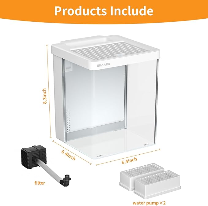 ERAARK Smart Betta Fish Tank 1.5 Gallon Aquarium with Filter LED Light, Water Pump, Fish Bowl (White)