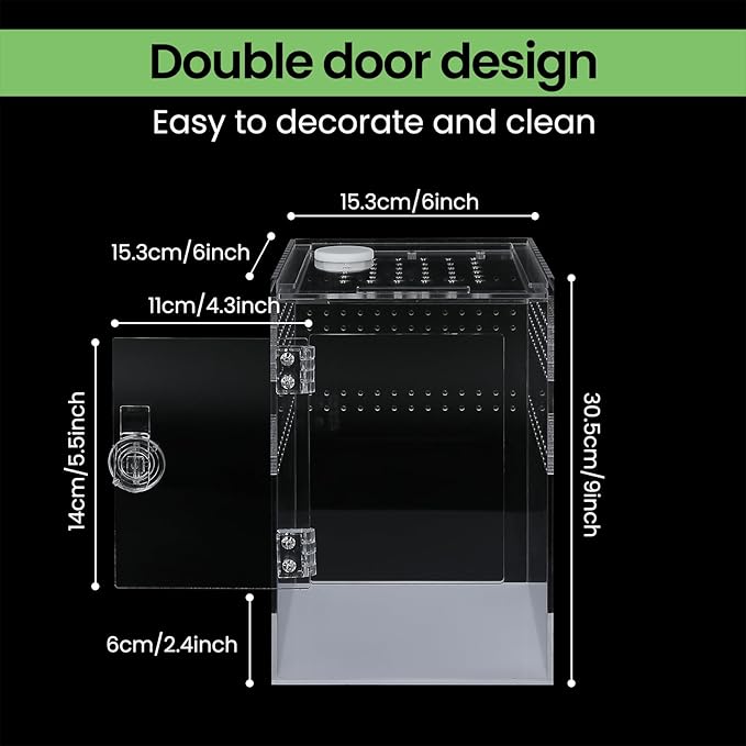Tall Arboreal Tarantula Enclosure【𝐍𝐨 𝐀𝐬𝐬𝐞𝐦𝐛𝐥𝐲 𝐑𝐞𝐪𝐮𝐢𝐫𝐞𝐝】, Jumping Spider Enclosure, Front Above Opening, Cross Ventilation, Acrylic Arboreal Reptile Enclosure,Praying Mantis Enclosure