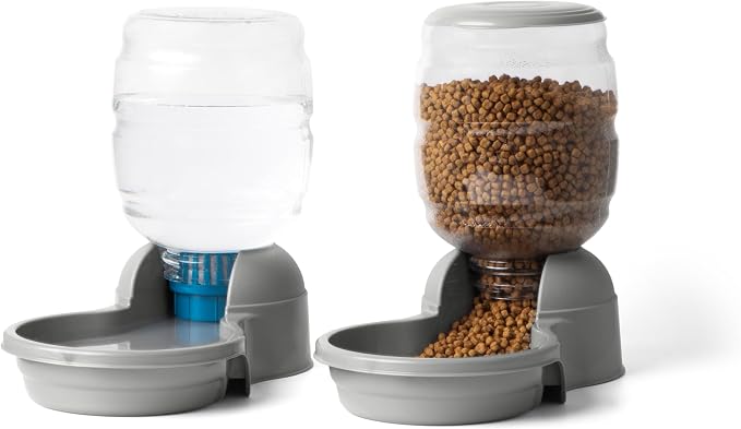 Petmate Replendish Gravity Automatic Dog Water Dispenser Pet Waterer and Pet Feeder Set with Microban Protection Base, 100% BPA Free, Wide Mouth Bowl - 1 Gallon Water, 5 lb Food