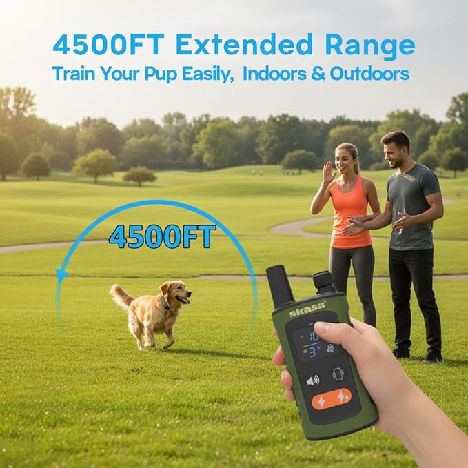 Dog Training Collar with Remote - 4500FT, IPX8, 0-150 Lbs, Dog Collar with 4 Training Modes, Security Lock, Rechargeable e-Collar, Outside Use, for Small Medium Large Dogs, Green