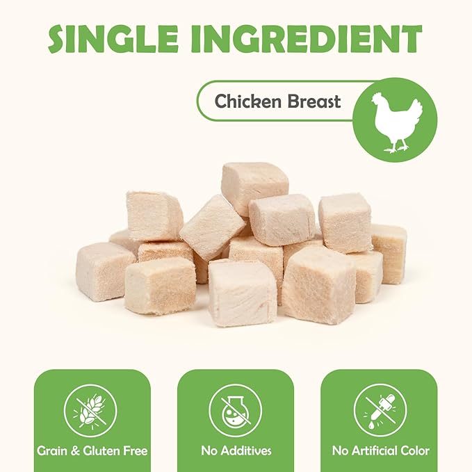 MON2SUN Freeze-Dried Chicken Dog and Cat Treats, Single Ingredient Training Treats, High Protein Grain-Free Snack & Food Topper, 6 oz