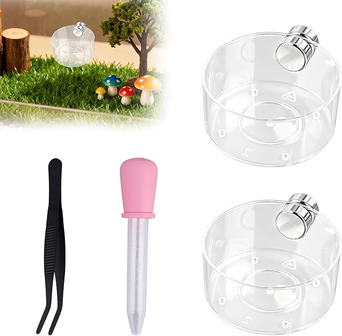 4pcs Jumping Spider Feeding Dish Set, Including Magnetic Water Dishes Dropper & Tweezer Small Pets Accessories for Tarantulas Reptiles Enclosure Supplies