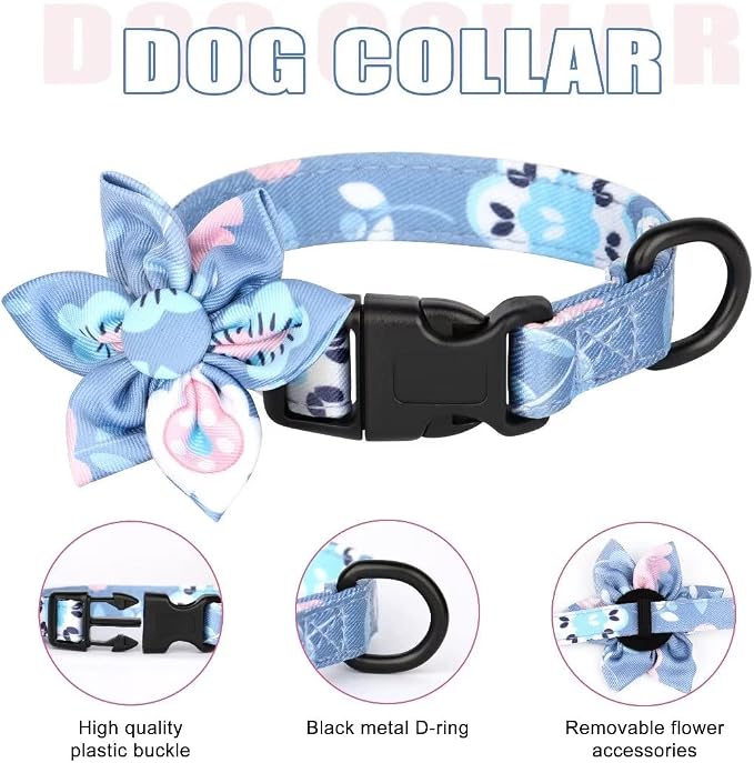 Beirui Cute Dog Collars,Harnesses,Leashes Set, Floral Pattern, Purple,XXS | Girl Dog Harness Set with Flower, Adjustable and Soft Mesh Lining, For Puppies Small & Extra Small Dogs Daily Walks