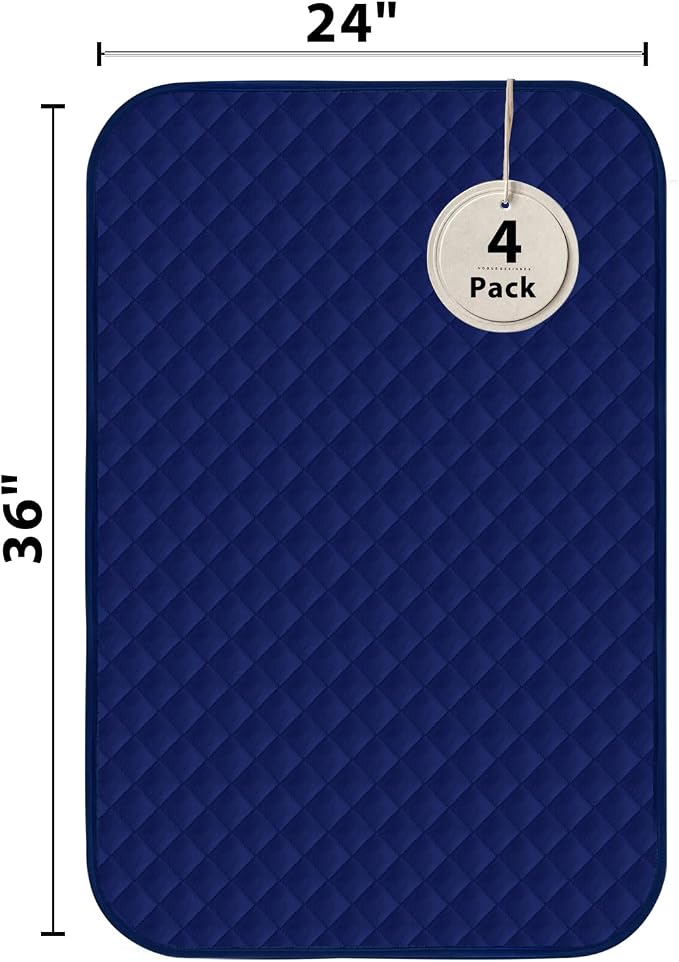 Bed Pads Washable Waterproof 24x36 Inch (4 Pack), Washable Bed Pads for Incontinence, Bed Wetting, and Pet Protection, Navy Blue – Ideal for Elderly, Adults, Kids and Pets
