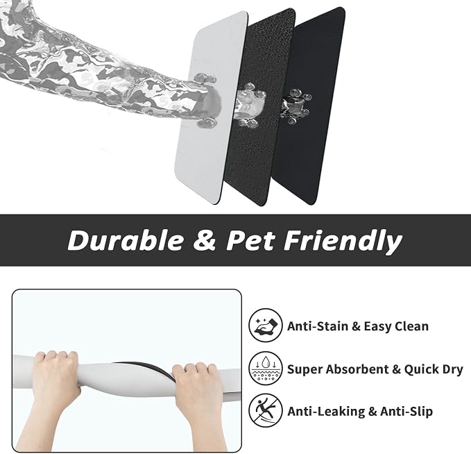 HotLive Dog Food Mat - Absorbent Cat Mat for Food and Water, No Stains Pet Feeding Bowl Mat, Easy to Clean Pet Placemats, Quick Dry Dog Water Dispenser Mat for Messy Drinkers | Light Grey 18"x 28"