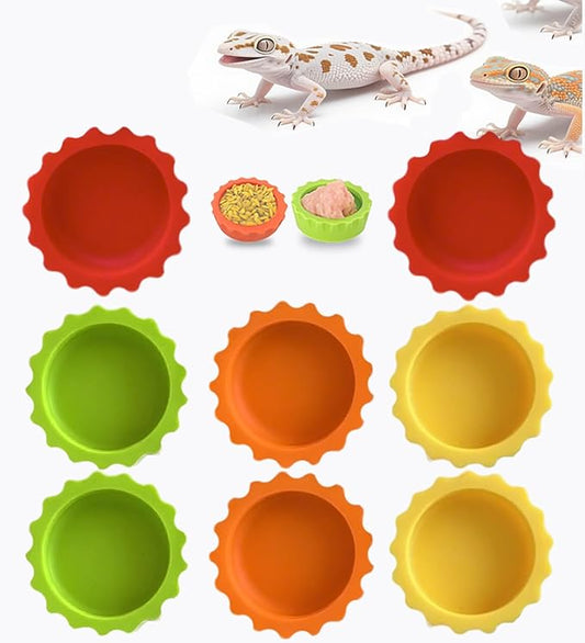Meow&Woof 8 Pcs Reusable Silicone Reptile Feeding Cups – Bearded Dragon Water Bowl & Crested Gecko Food Dish, Habitat Tank Starter Kit Accessories for Turtle, Snake, Hermit Crab