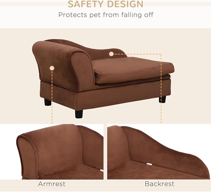 PawHut Luxury Fancy Dog Couch with Hidden Storage, Small Dog Sofa Bed with 2" Soft Foam, Modern Pet Furniture for Puppies & Little Breeds, Brown | Small Dog Sofa Bed with 2" Soft Foam, Modern Pet Furniture for Little Breeds