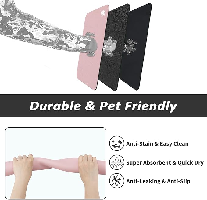 HotLive Dog Food Mat - Absorbent Cat Mat for Food and Water, No Stains Pet Feeding Bowl Mat, Easy to Clean Pet Placemats, Quick Dry Dog Water Dispenser Mat for Messy Drinkers | Paw Pink 16"x 24"
