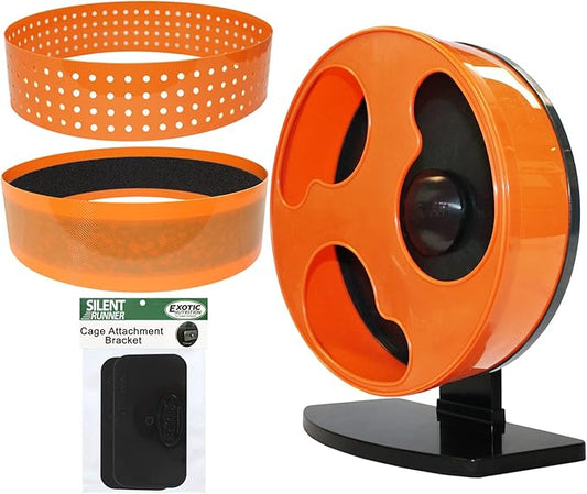 Exotic Nutrition Silent Runner 12" Regular Wheel + Autoclean Track + Sandy Track + Cage Attachment - Pet Exercise Wheel Package Set - for Sugar Gliders, Female Rats, Hamsters, Mice, Small Pets