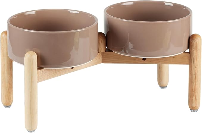 Havniva Elevated Dog Bowls Ceramic Dog Bowls with Stand, Dog Food Bowl | 7.3” Raised Dog Bowls with Non-Slip Wood Stand, Dog Food and Water Bowl Set, Double Dog Feeding Bowls for Medium Dogs