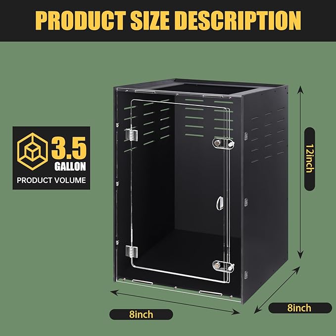 Reptile Tank 8x8x12 PVC Terrarium Enclosure for Crested Gecko, Lizard, Tarantula & Small Reptiles and Invertebrates