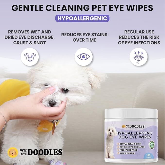 We Love Doodles Dog Eye Wipes - Gently Clean Eyes with Pre-Soaked Pet Eye Wipes Pads & Safe Dog Eye Cleaner - Effective Dog Tear Stain Remover (150 PCS)