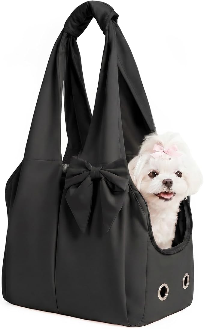 Fashion Dog Purse Carrier for Small Dogs and Cats, Soft-Sided Puppy Tote Bag Under 15 lbs, Lightweight Pet Carrier with 4 Pockets, Smart Zipper Lock, Pet Travel Bag for Travel Outdoor(Black)