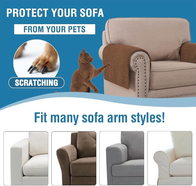 H.VERSAILTEX Plush Chenille Couch Armrest Cover 2 Packs Thick and Soft Sofa Covers Furniture Protector Cover for Pets (27.5" x 27.5", Caramel)