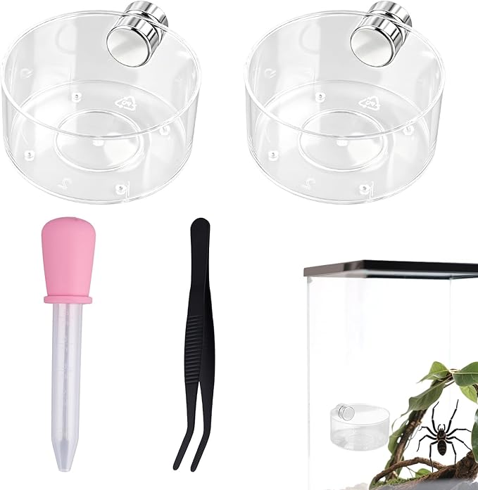 4pcs Jumping Spider Feeding Dish Set, Including Magnetic Water Dishes Dropper & Tweezer Small Pets Accessories for Tarantulas Reptiles Enclosure Supplies