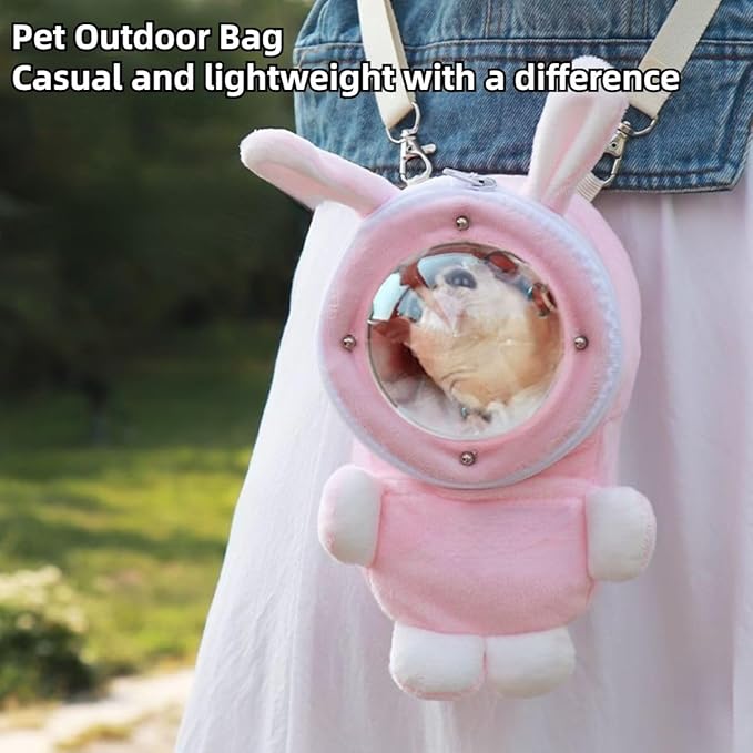 Sugar Glider Bonding Pouch Bonding Pouch Carry for Rat Syrian Hamster Hedgehog Small Pocket Pets, Gerbil Travel Bag Cute Bunny-Shaped Outing Bag with Large Transparent Window (Pink,Small)