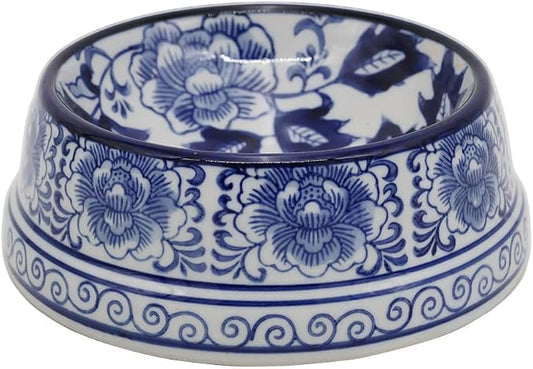 Aimusego Blue and White Flower Pattern Ceramic Dog Food Dish for Small Medium Dogs and Cat,Heavy Non-Slip Porcelain Pet Bowl for Food and Water -6.7inch
