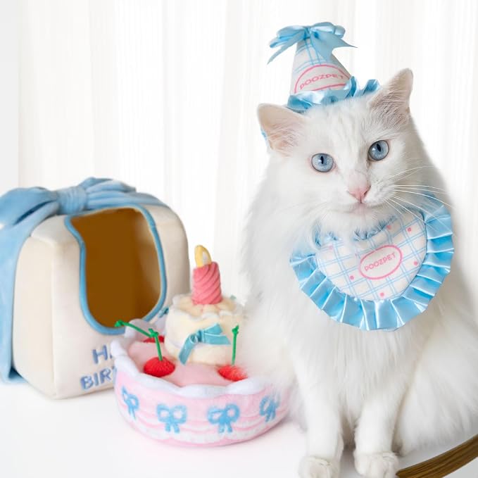 Birthday Cake Snuffle Toy Set, Pink and Blue, Polyester, Nose Work Puzzle Toy for Dogs and Cats