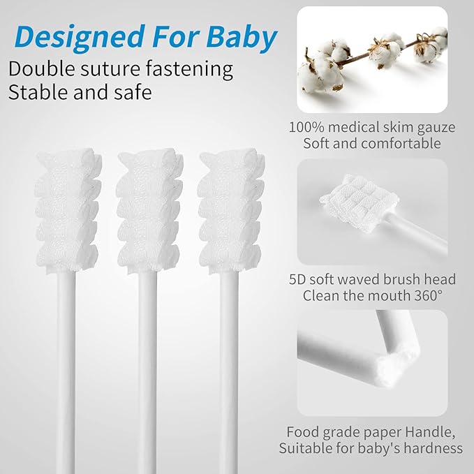 60Pcs Baby Tongue Cleaner, Baby Toothbrush, Disposable Infant Mouth Cleaner, Soft Gauze Toohthbrush Toddler Oral Cleaning Stick Dental Care for 0-36 Month Newborn