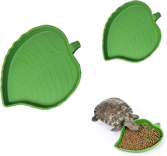 2pcs Leaf Reptile Food Water Bowl,Bowls Turtle Feeding Dishes,Tortoise Habitat Accessories Food and Water Feeder,for Tortoises, Lizards, Geckos and Other Reptiles 2 Sizes