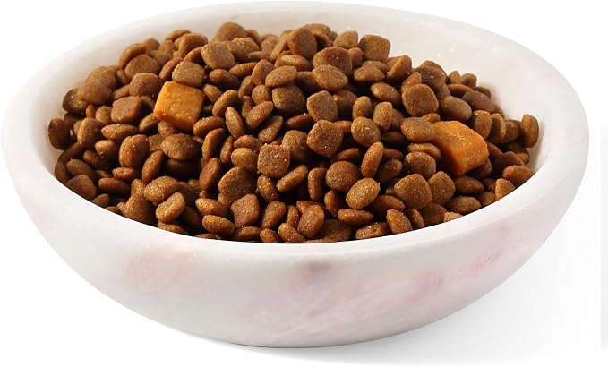 Natural Marble Cat Bowl, Weighted 1.5lb Cat Food Bowl for Cat and Small Dog, Small Animal Pet Food Dish Non-Slip, Shallow Cats Dish for Whisker Fatigue Relief, Premium Pink Stone for Home Decor