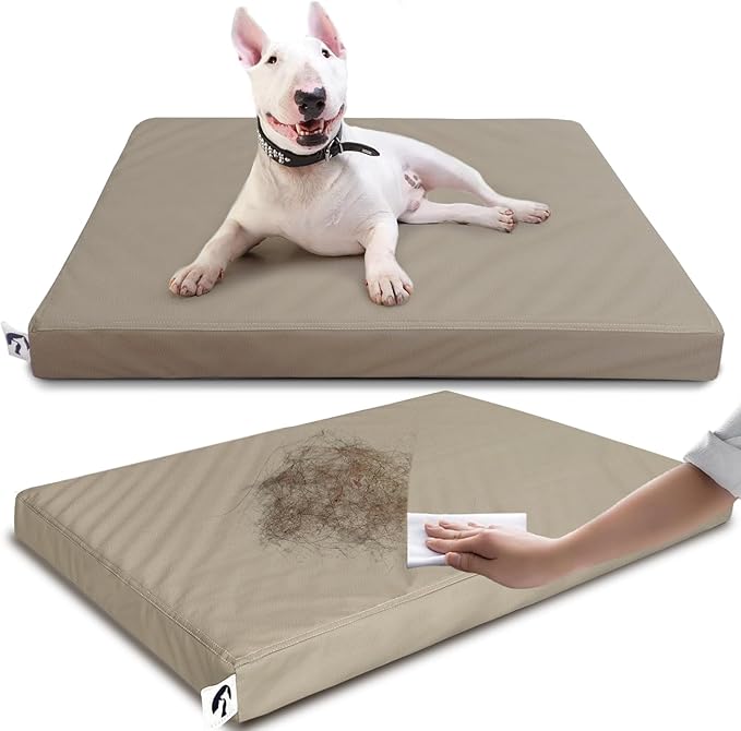 Waterproof Leather Dog Bed Crate Pad, Durable Brown Pet Mattress for Medium Dogs Pet Beds with Wipeable Covers, Easy to Clean Washable Mat for Cage