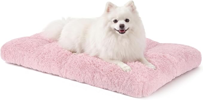 JOEJOY Dog Bed Crate Pad, Deluxe Plush Washable Dog Beds Fulffy Soft Kennel Pad Anti-Slip Pet Sleeping Mat for Small Dogs，23" x 18", Pink