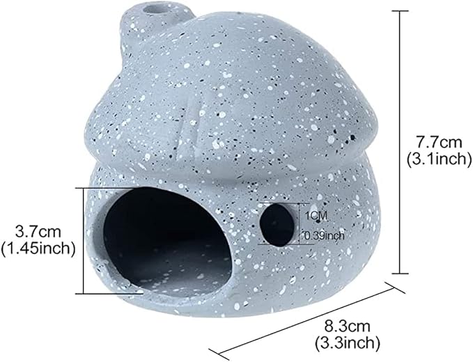 Saim Aquarium Decorations Mushroom House Ceramic Cave, Betta Fish Hideout Breeding Mushroom Cave Fish Tank Ornaments for Amano Shrimp Cichlid Bonsai to Play, Hide and Rest - Grey