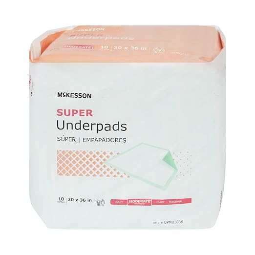 McKesson Super Underpads, Moderate Absorbency, 30 x 36 in, 10 ct | Disposable Chux Pads for Adults, Elderly, and Baby, Pee Pads, Adult Incontinence Bed Pads