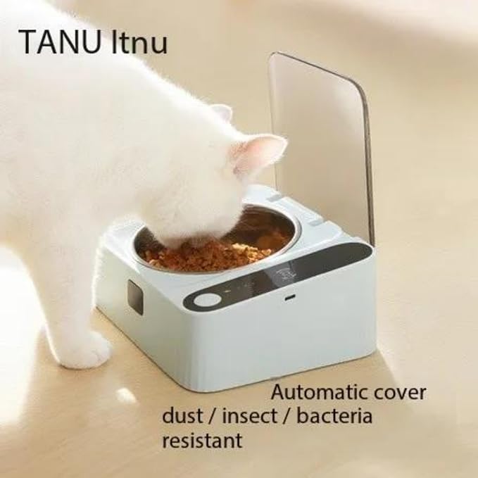 Automatic Pet Feeder with Motion-Sensor Activated Auto-Open Lid,Dustproof Stainless Steel Feeding Bowl Station for Cats and Small Dogs, Maintains Pet Food Freshness for Longer Time