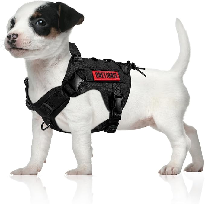OneTigris Tactical Dog Harness Vest,No-Pull Service Dog Vest with Hook & Loop Panels,Adjustable Dog Vest Harness for Walking Hiking Training(Black,XS)