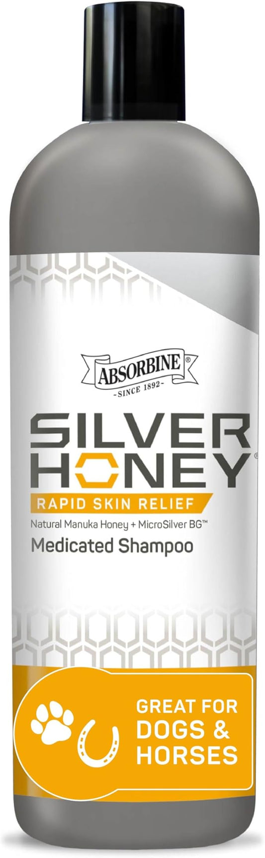 Absorbine Silver Honey Rapid Skin Relief Medicated Shampoo, Medical Grade Manuka Honey & MicroSilver BG, Rejuvenating, Soothing & Hydrating, 16 fl oz