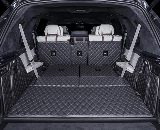 for BMW X7 2+3+2 Seater Trunk Mat Cargo Cover Dog Liner Boot Liner Full Coverage 3D Laser Measured (Trunk Mat+2nd Row Backrest Mat+3rd Row Backrest Mat+Both Sides Panel) (Black/Black