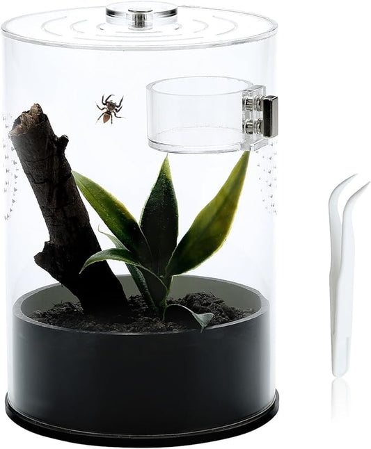 Jumping Spider Enclosure Starter Kit with Feeding Dish, Tarantula Cribs for Mantis Snails Ladybugs Insect, Micro Habitat Cage Accessories