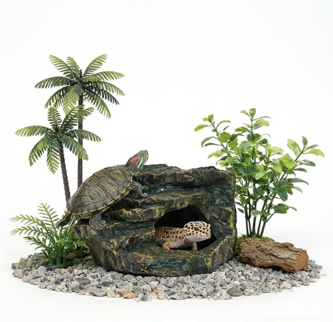 Gecko Tank Acccessories, Turtle Tank Accessories, Perfect Tortoise Hide Fish Tank Decor for Betta, Fish, Snake Hide, Professional Turtle Basking Platform (Medium)