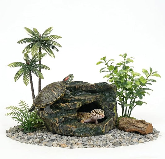 Gecko Tank Acccessories, Turtle Tank Accessories, Perfect Tortoise Hide Fish Tank Decor for Betta, Fish, Snake Hide, Professional Turtle Basking Platform (Medium)