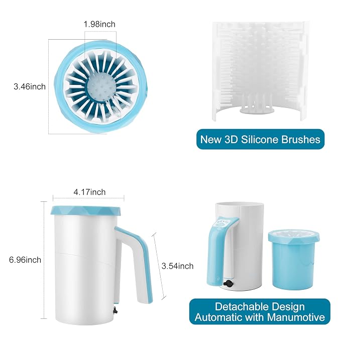 Rechargeable Automatic Dog Paw Cleaner, 2 in 1 Dog Paw Washer Cup | Portable Pet Paw Cleaner with Soft Silicone Brush, 7.4V High Power, Dog Foot Washer Suitable for Big Dog/Cat Grooming, Blue