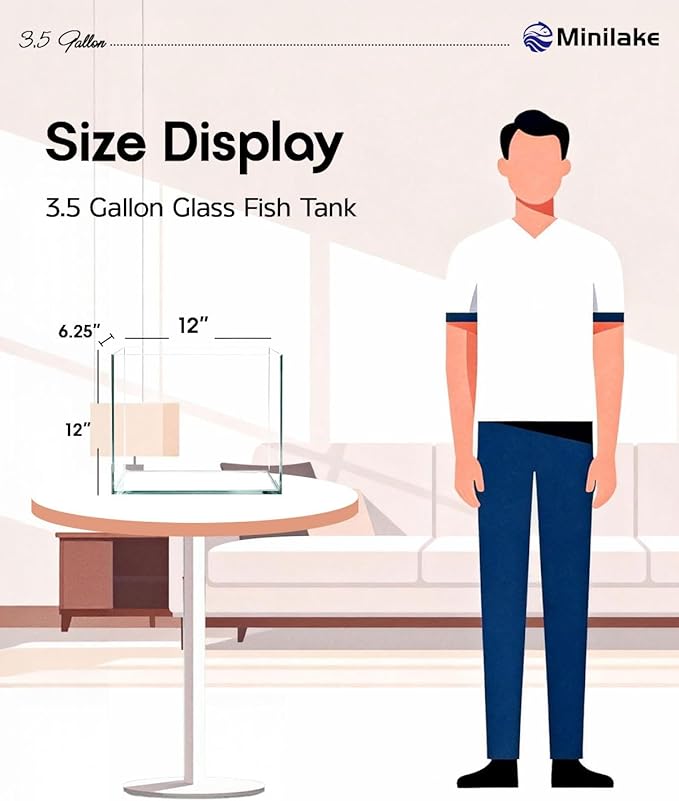 Glass Fish Tank, 3.5 Gallon Easy to Maintain Small Aquarium for Betta,Snails, Shrimp and Aquatic Planting.