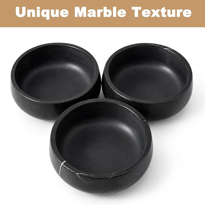 Karibiber Black Marble Dog Bowl, 3.5lbs Non Slip Heavy Dogs Food Bowl, Large Weighted Water Bowls for Medium Dogs, Natural Stone Pet Bowl, Holds 4.5 Cups