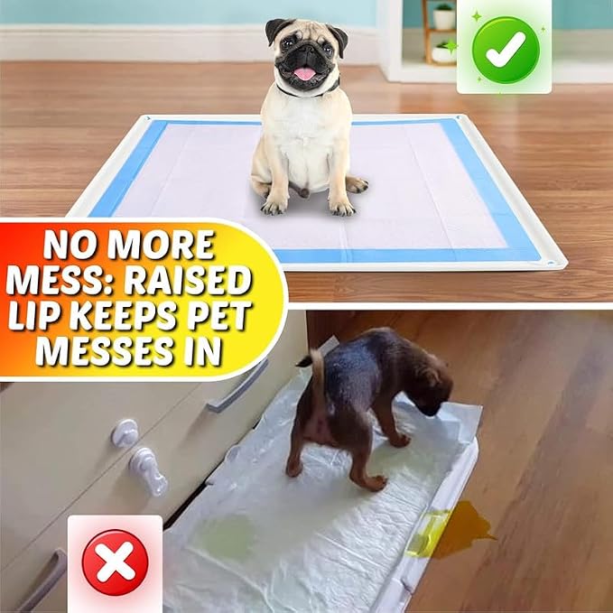 Skywin Dog Pee Pad Holder Tray Fits for 30” x 36” Pee Pads - 1 Pack - White | Corner Lock Holes, Raised Edges, Non-Spill, Easy to Clean Silicone Dog Potty Tray Holder, For Indoor Floor Protection